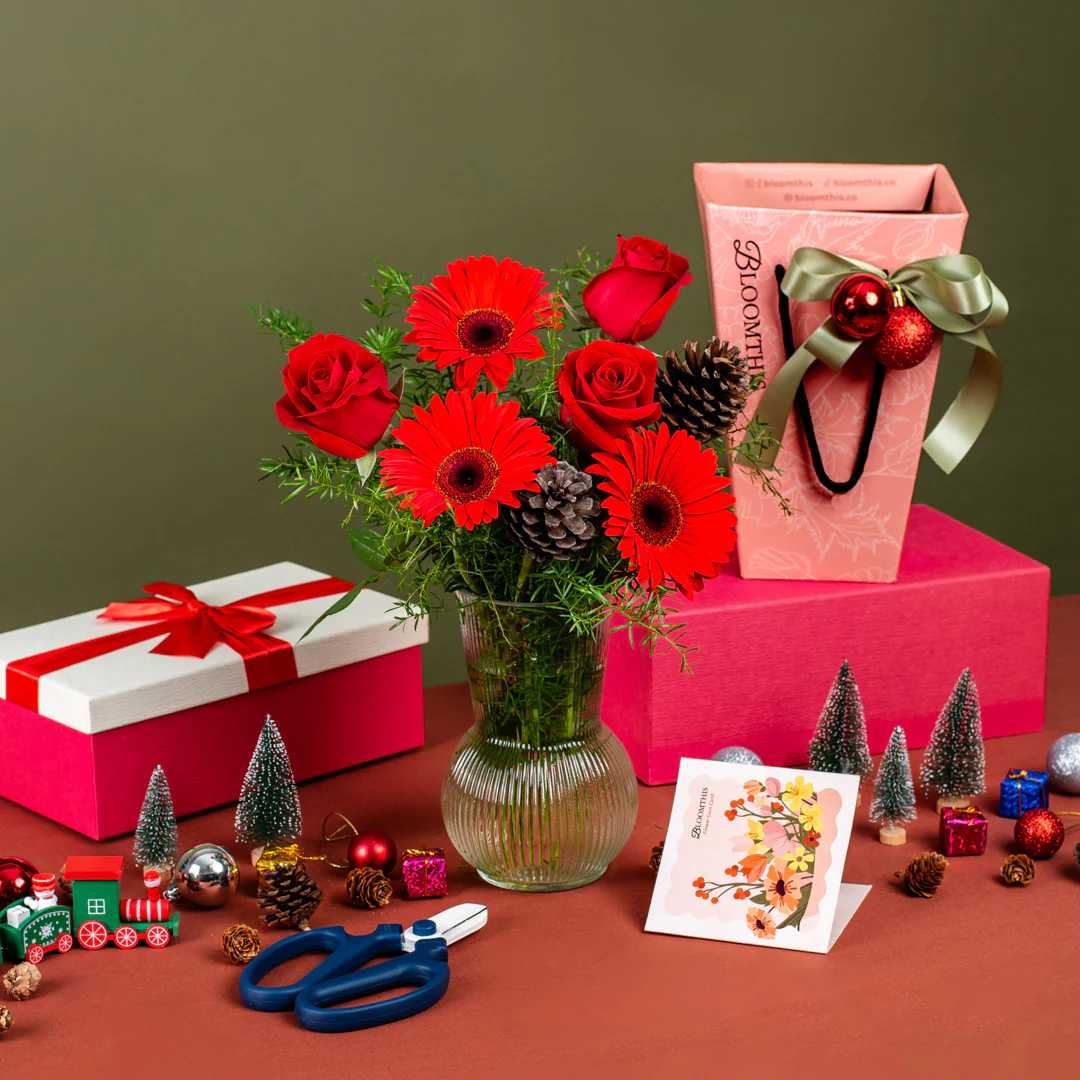 Angelica Red Gerbera Christmas Mini BloomBag - Image 3