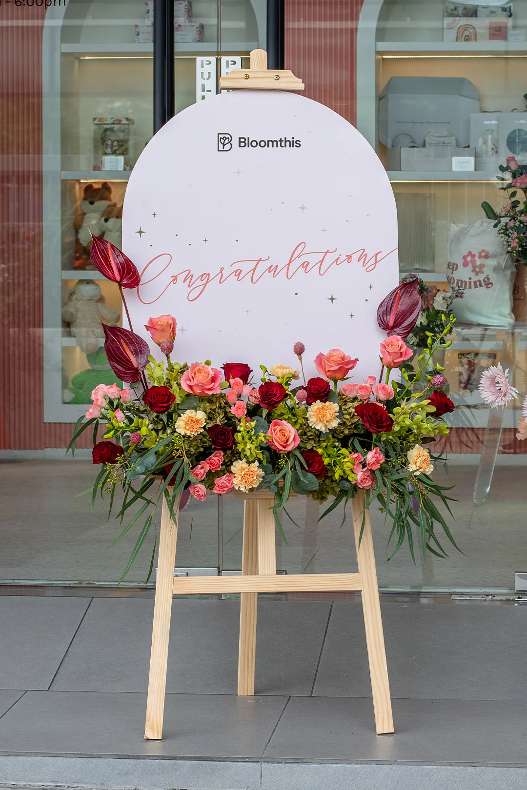 Astounding Red Anthurium Grand Opening Flower Stand - Image 3