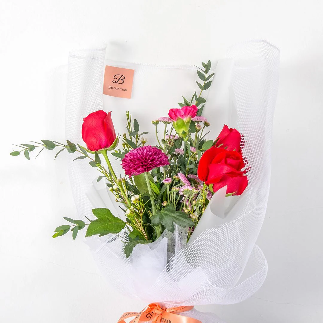 Audrey White Rose & Carnation Bouquet - Image 3