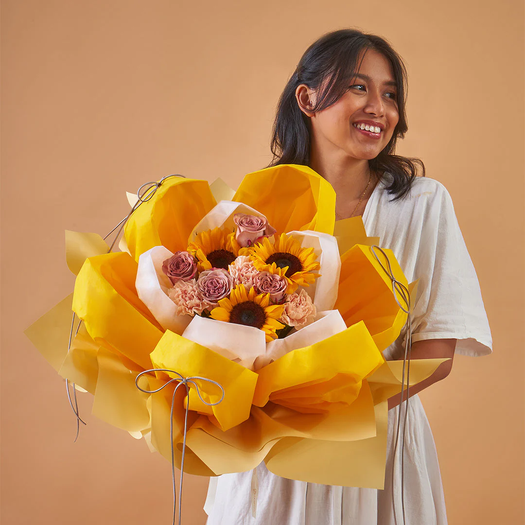 Iriana Yellow Sunflower & Rose Petal Bouquet - Image 3