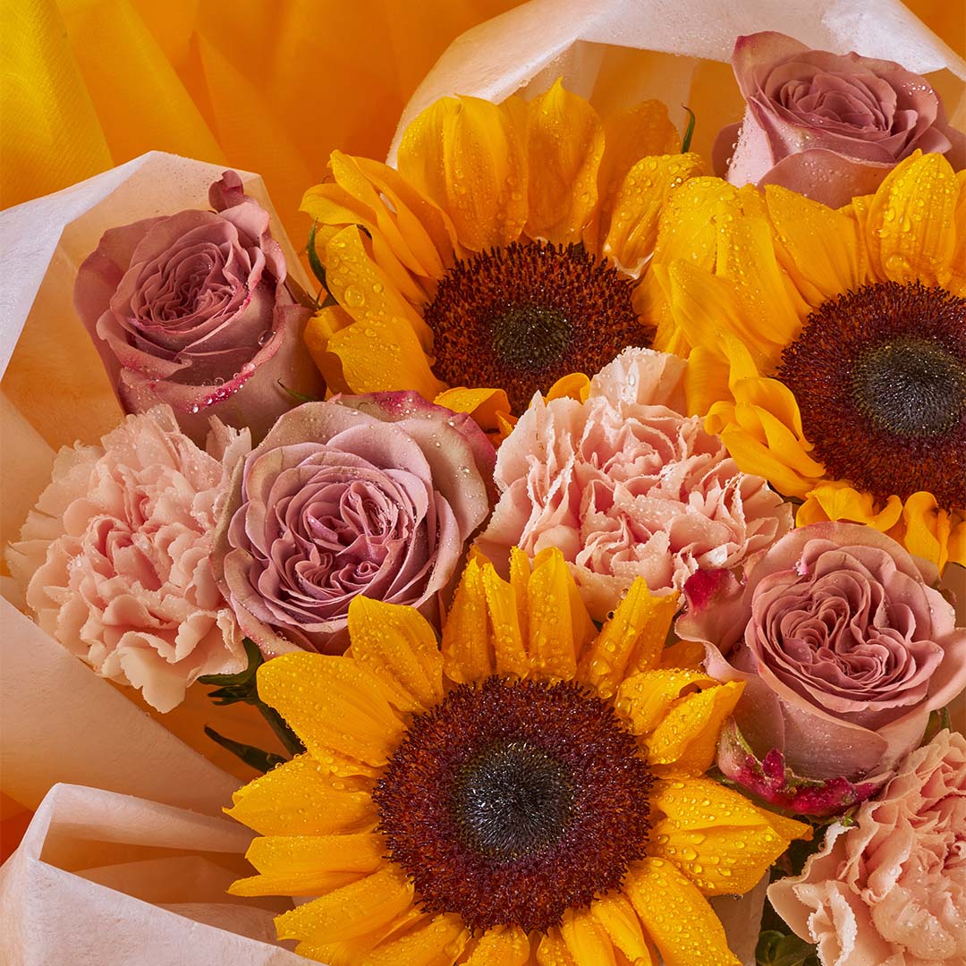 Iriana Yellow Sunflower & Rose Petal Bouquet - Image 4