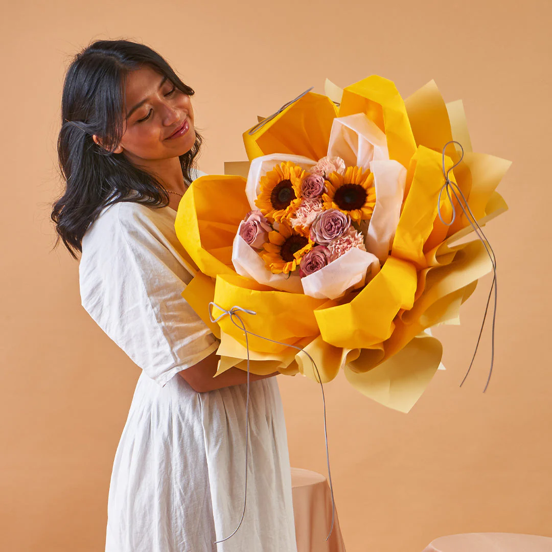 Iriana Yellow Sunflower & Rose Petal Bouquet (MDV) - Image 5