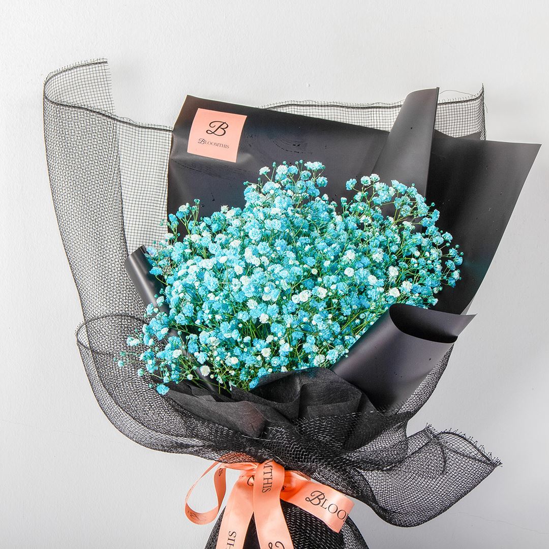 Isla Black Blue Baby's Breath Bouquet - Image 3