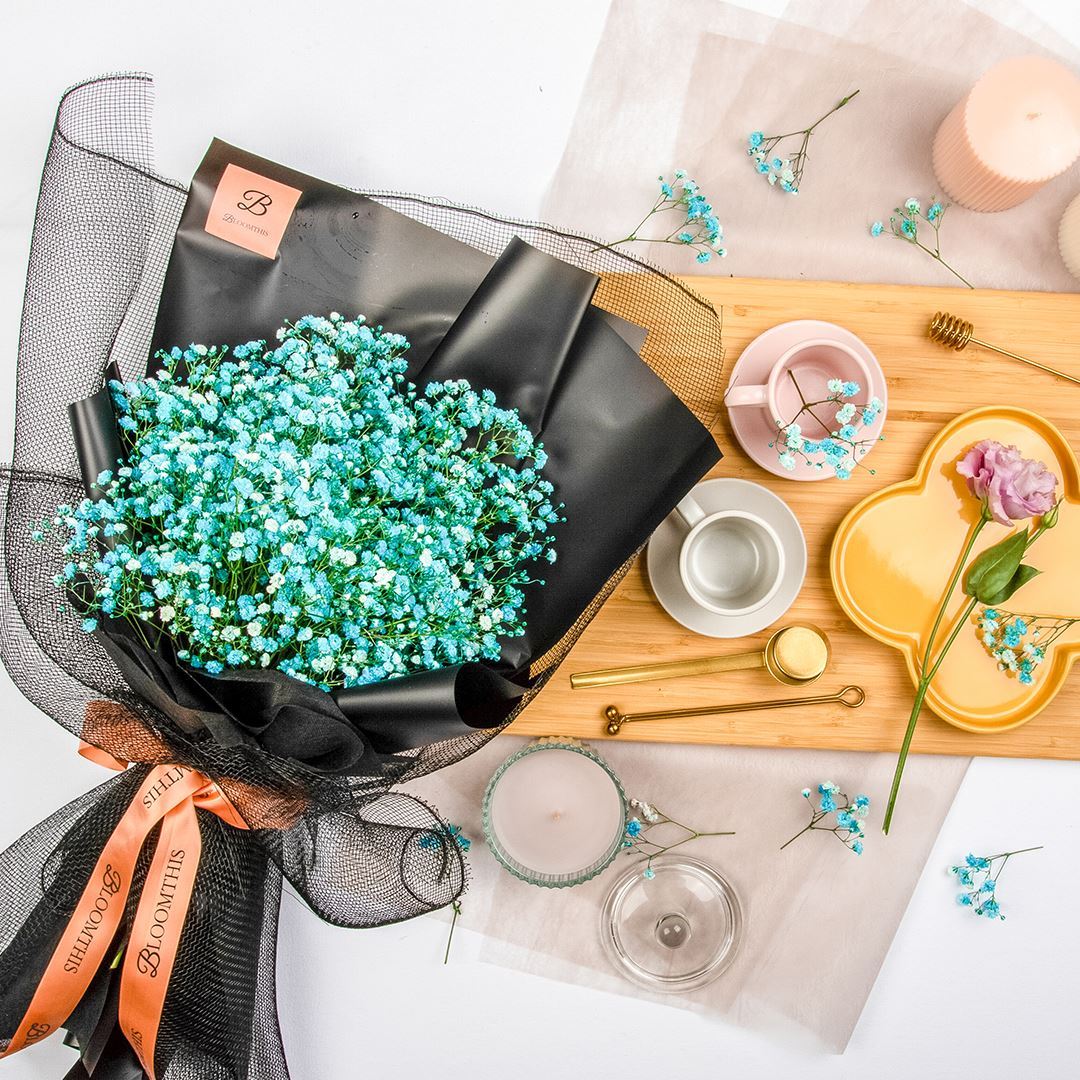 Isla Black Blue Baby's Breath Bouquet - Image 6