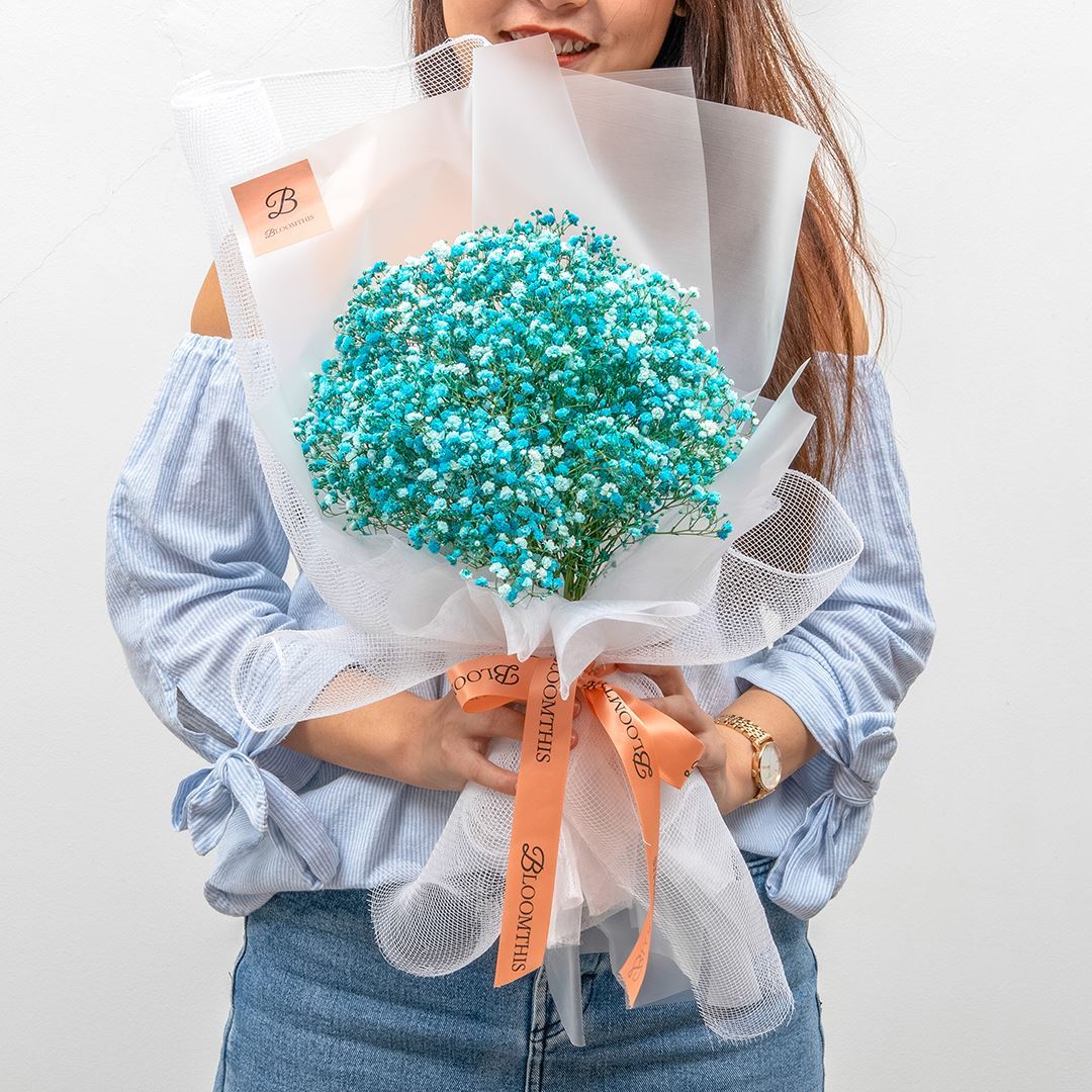 Isla White Blue Baby's Breath Bouquet - Image 5