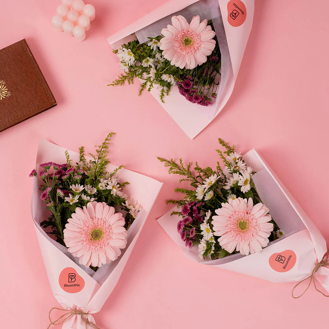 Meadow Pink Gerbera Bouquet Set (3 pcs) - Image 2