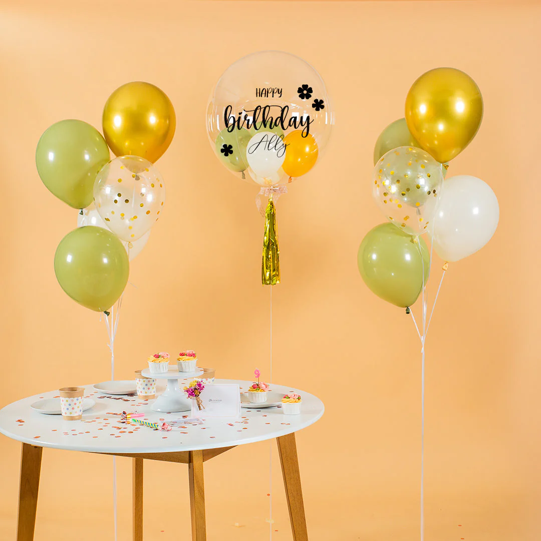 Olive Green Helium Bubble Birthday Balloon Set - Image 3