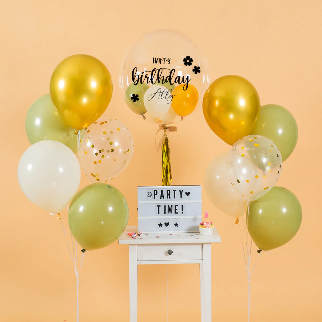 Olive Green Helium Bubble Birthday Balloon Set - Image 6