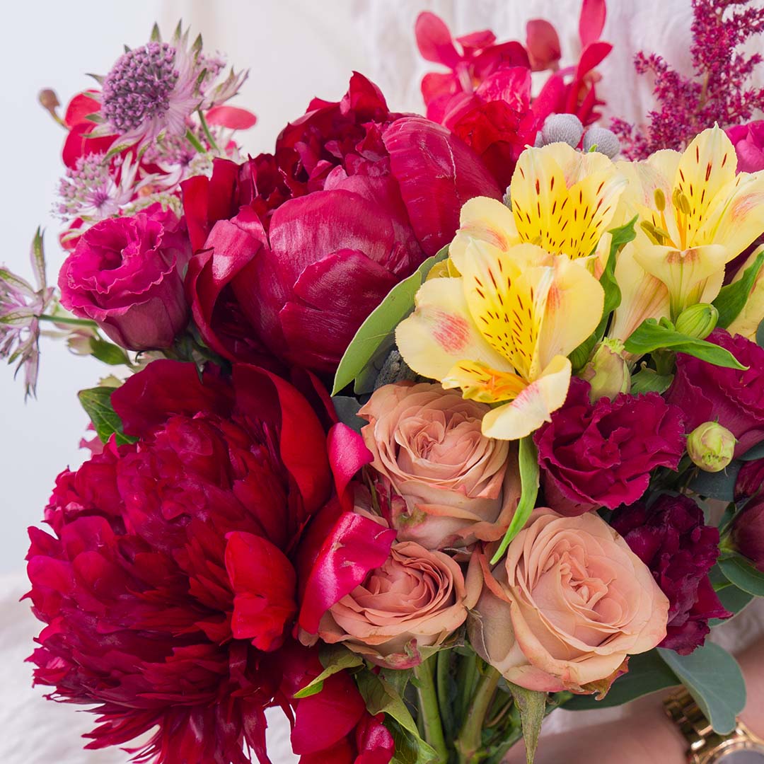 Philippina Red Peony Hand-Tied Bouquet - Image 6