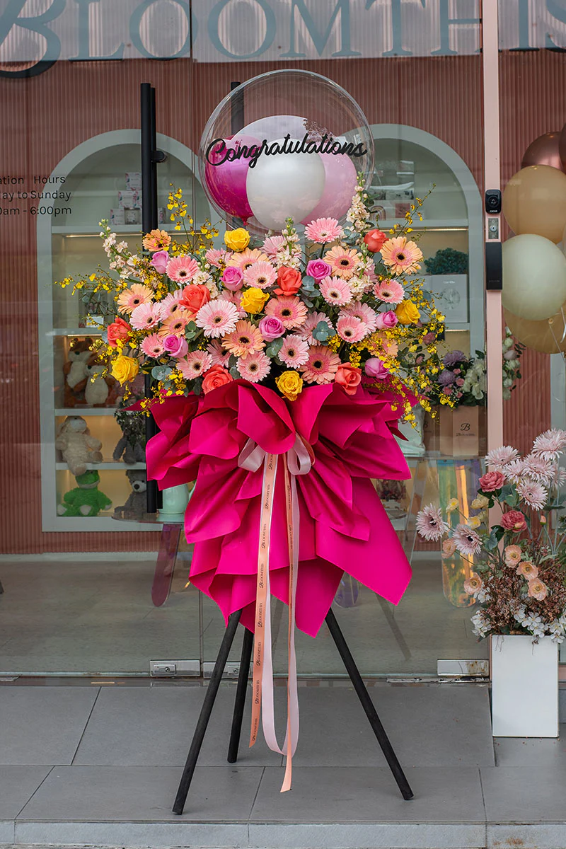 Spectacular Yellow Orchid Grand Opening Flower Stand - Image 3