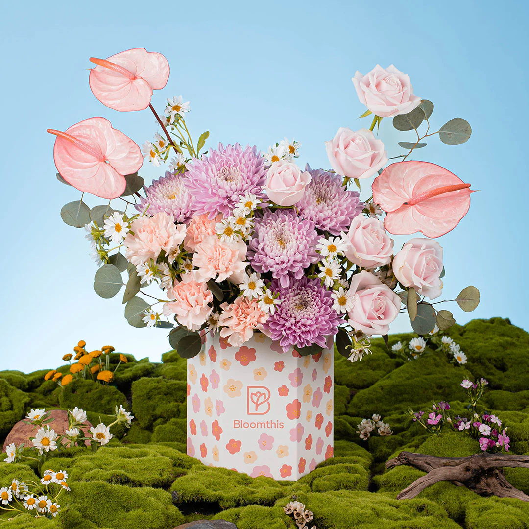 Spring Whimsy Zaylee Pink Mum Flower Box