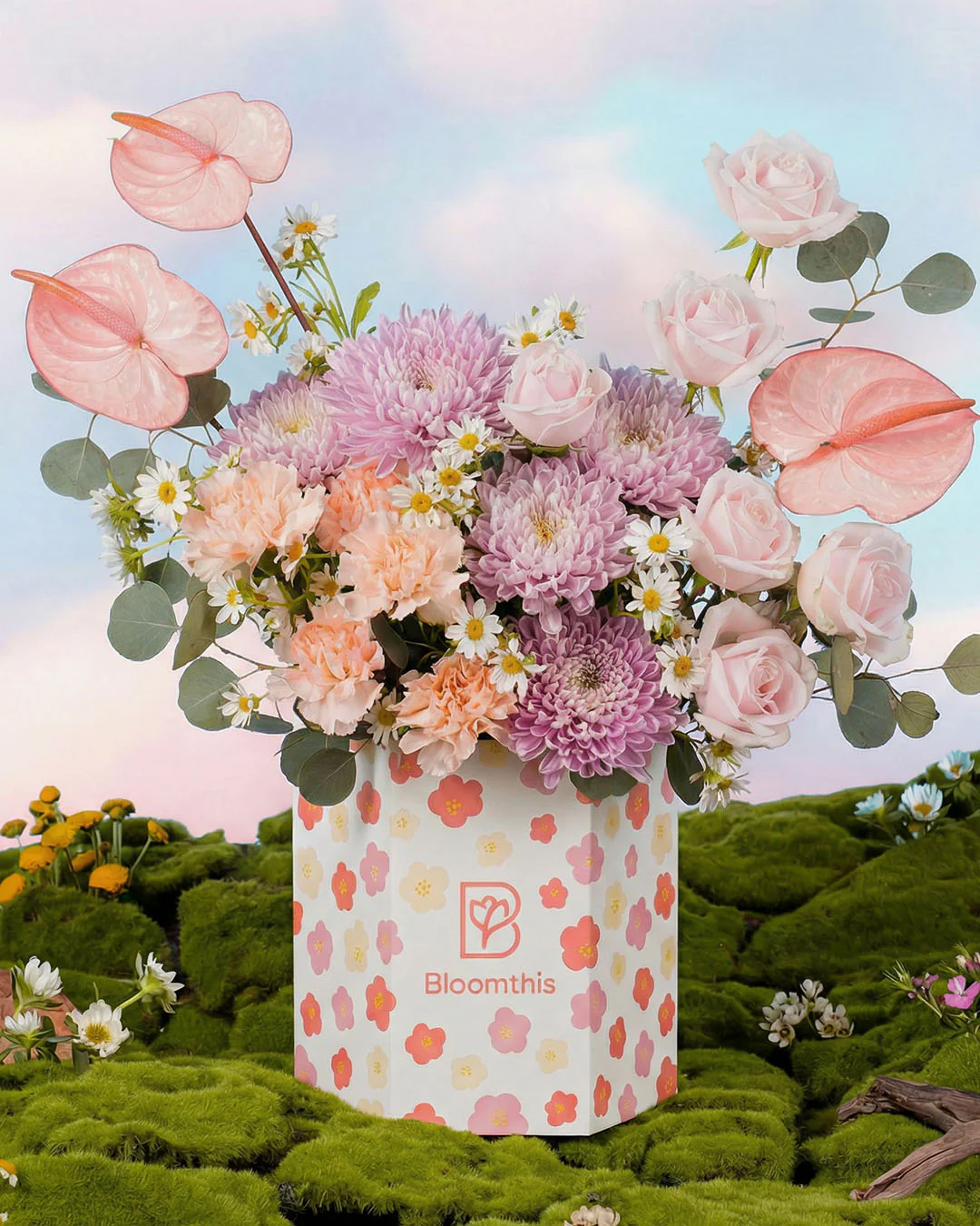 Spring Whimsy Zaylee Pink Mum Flower Box - Image 9