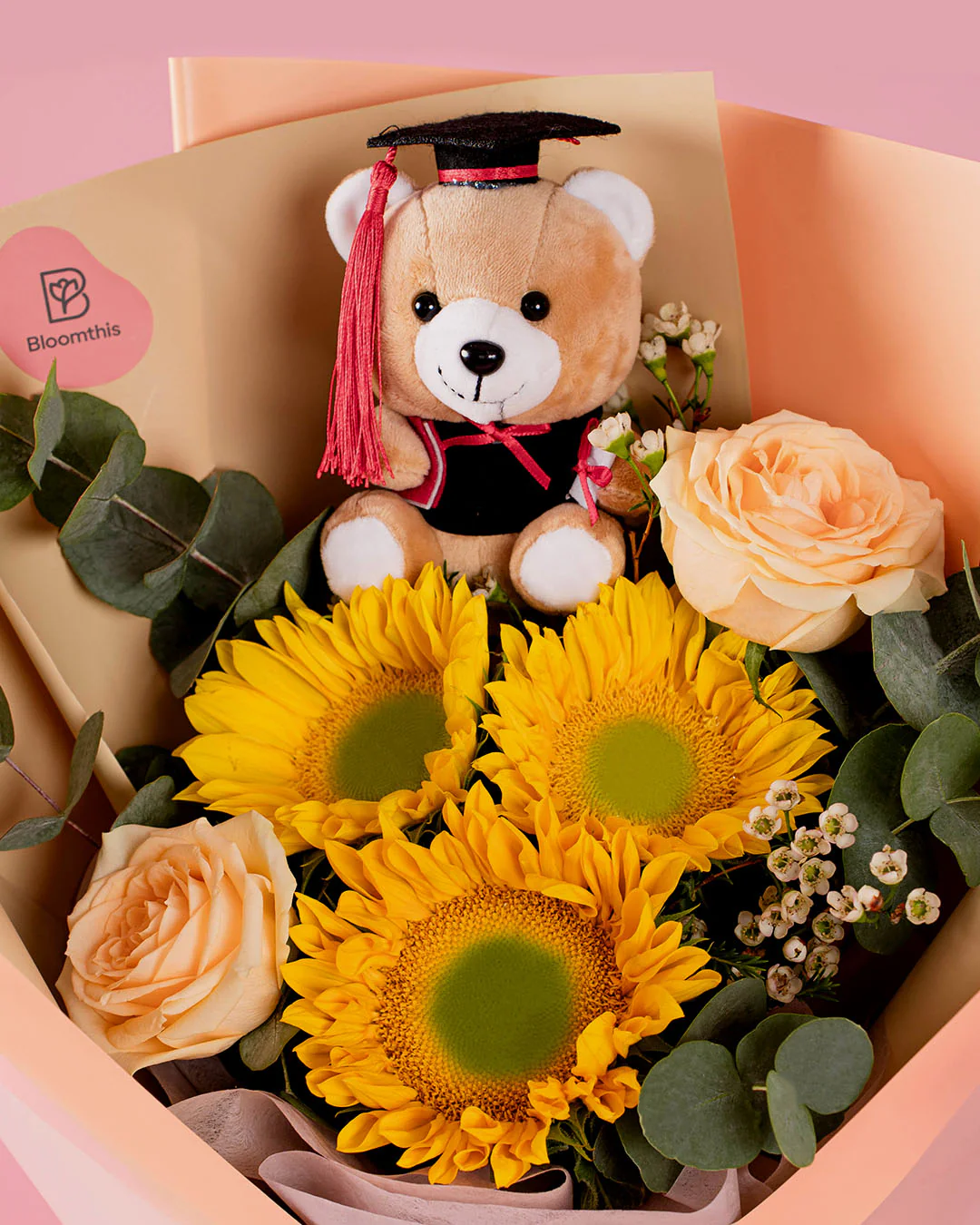 Sunny Sunflower Graduation Bear Bouquet - Image 3