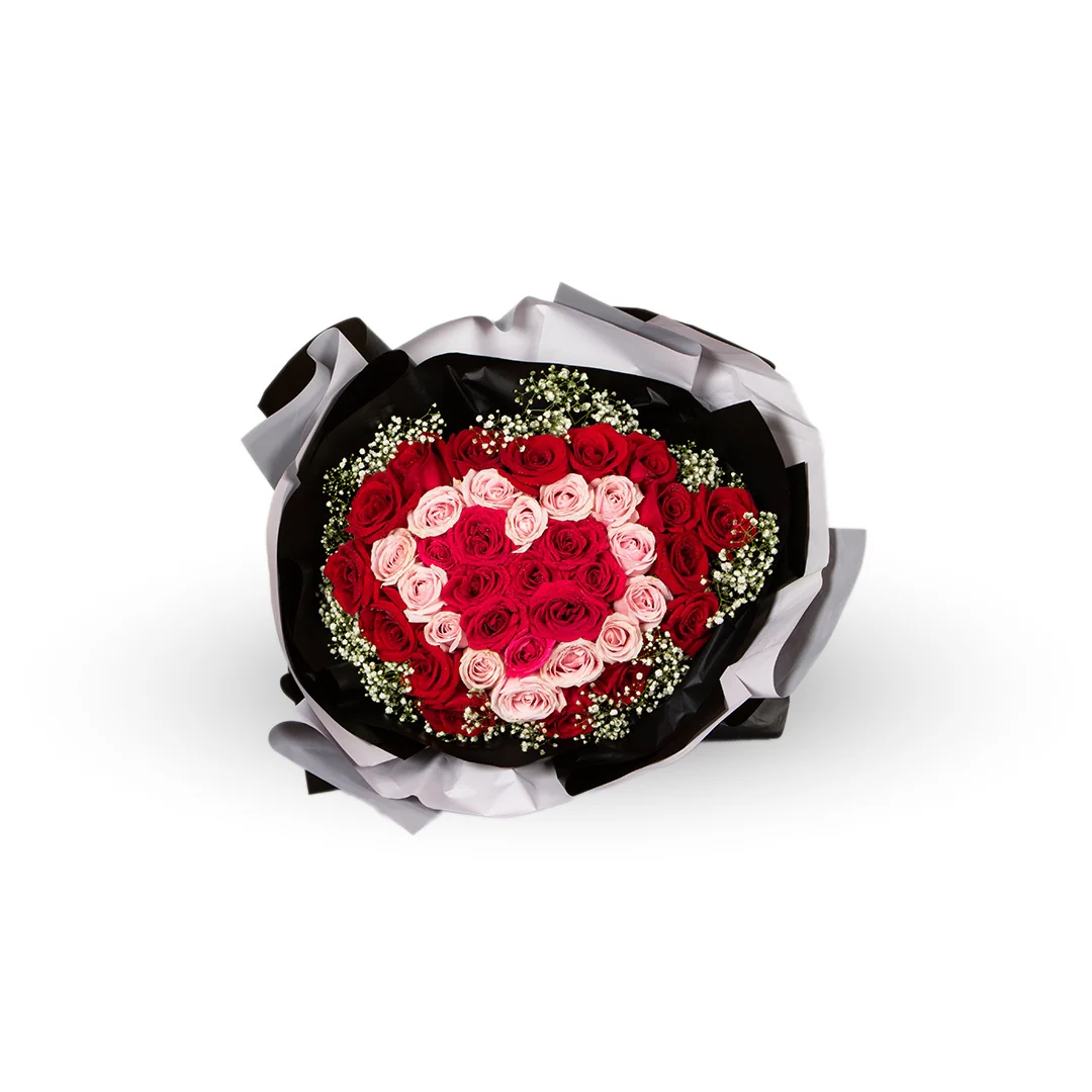Treasure Pink & Red Rose Bouquet - Image 3